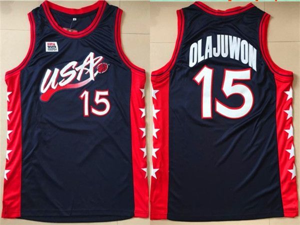 Men NBA USA 15 Olajuwon Black Jerseys